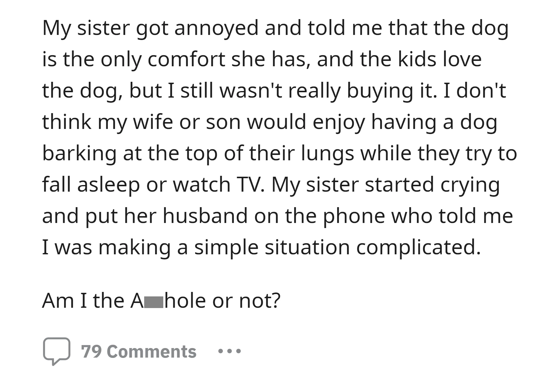 OP's sister insisted on moving in with her dog