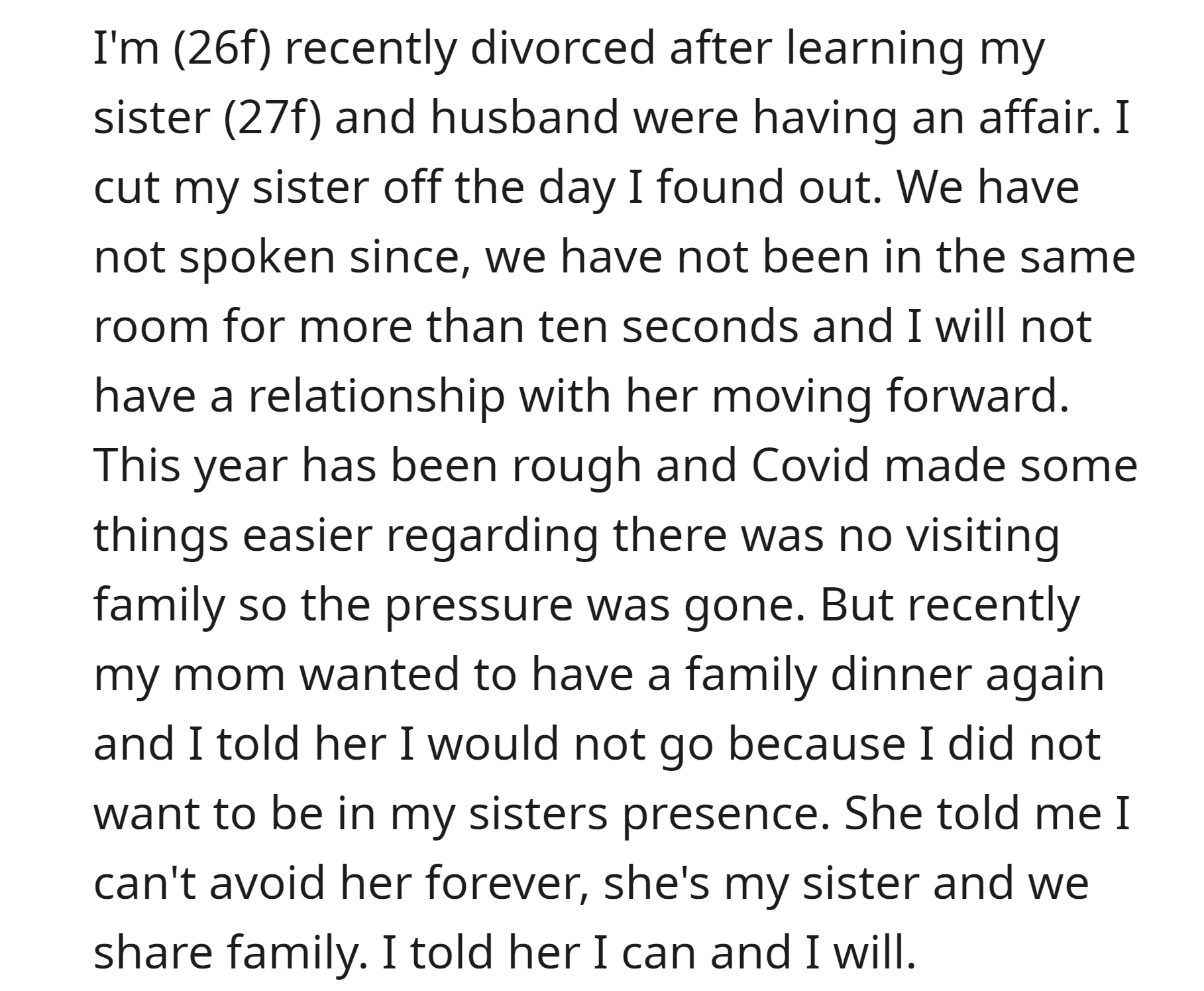 OP cut off her sister after discovering her affair with the OP's husband