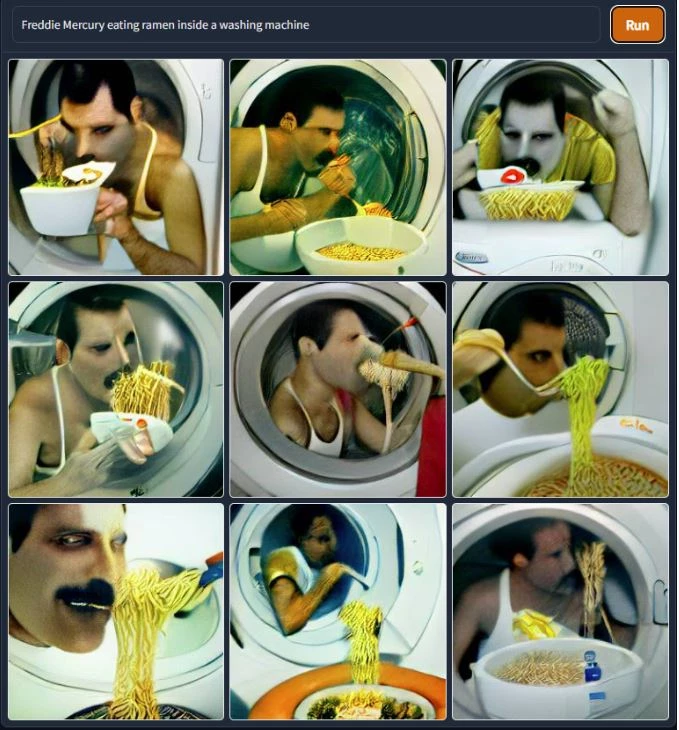 Freddie Mercury Eating Ramen Inside A Washing Machine
