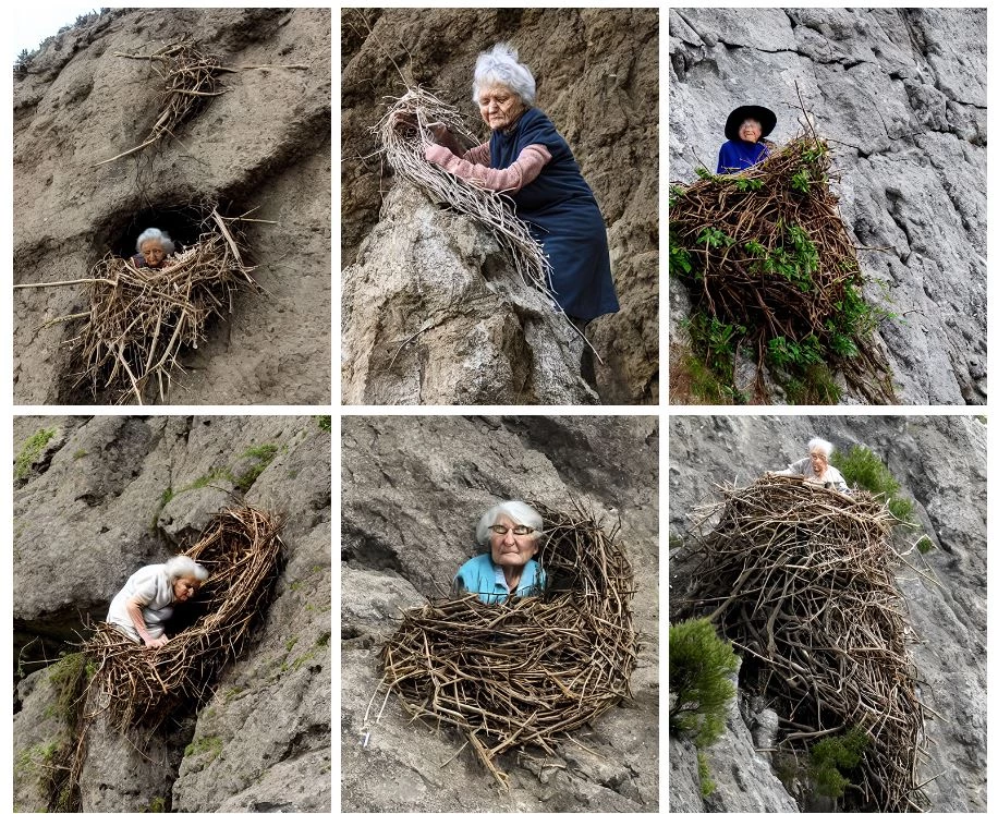 Old Lady Building Her Nest On A Cliff Face
