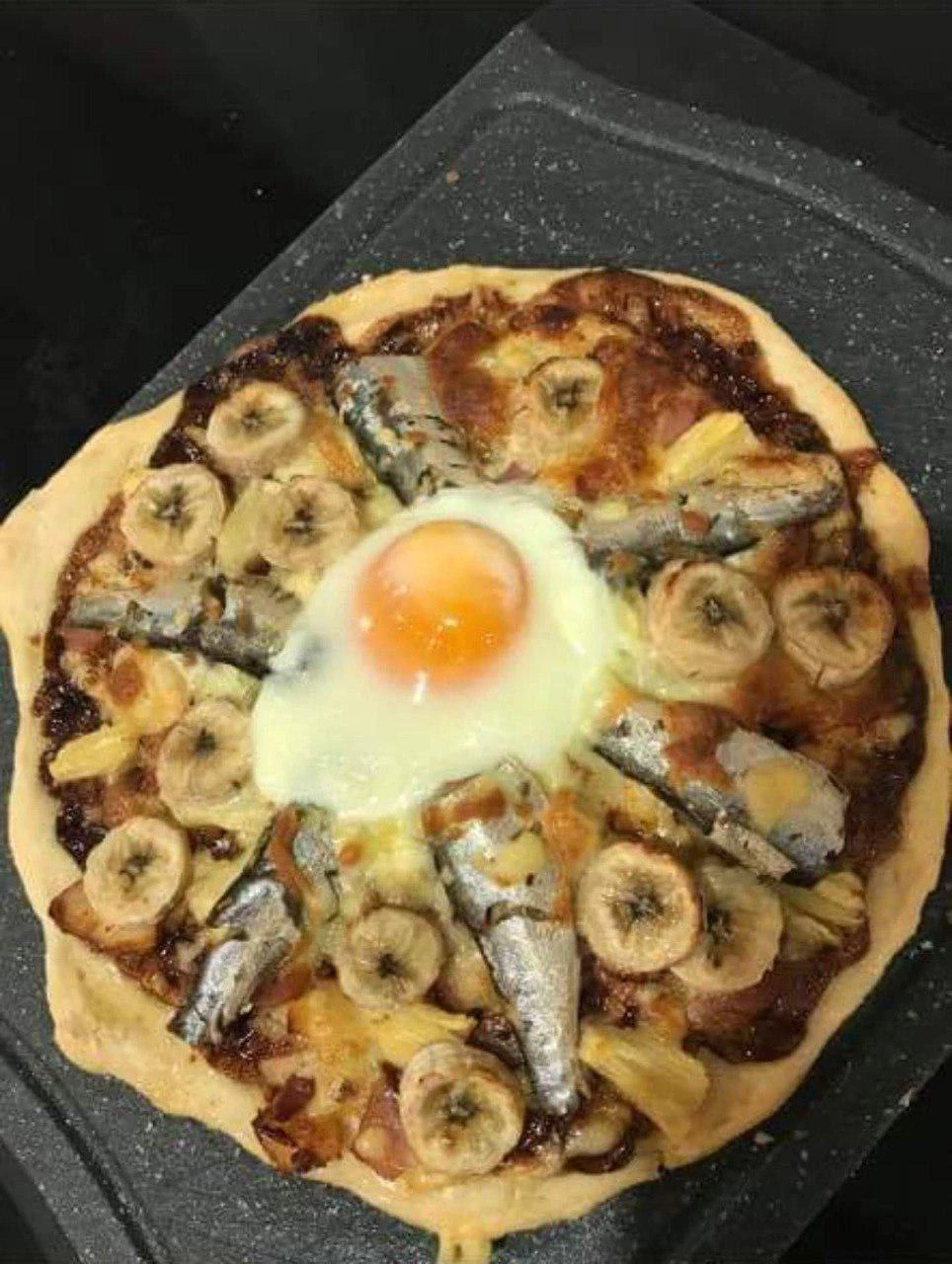 Egg, Fish & Banana Pizza