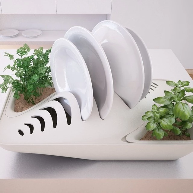 Dish Rack Uses The Excess Water From Your Dishes To Feed Your Plants