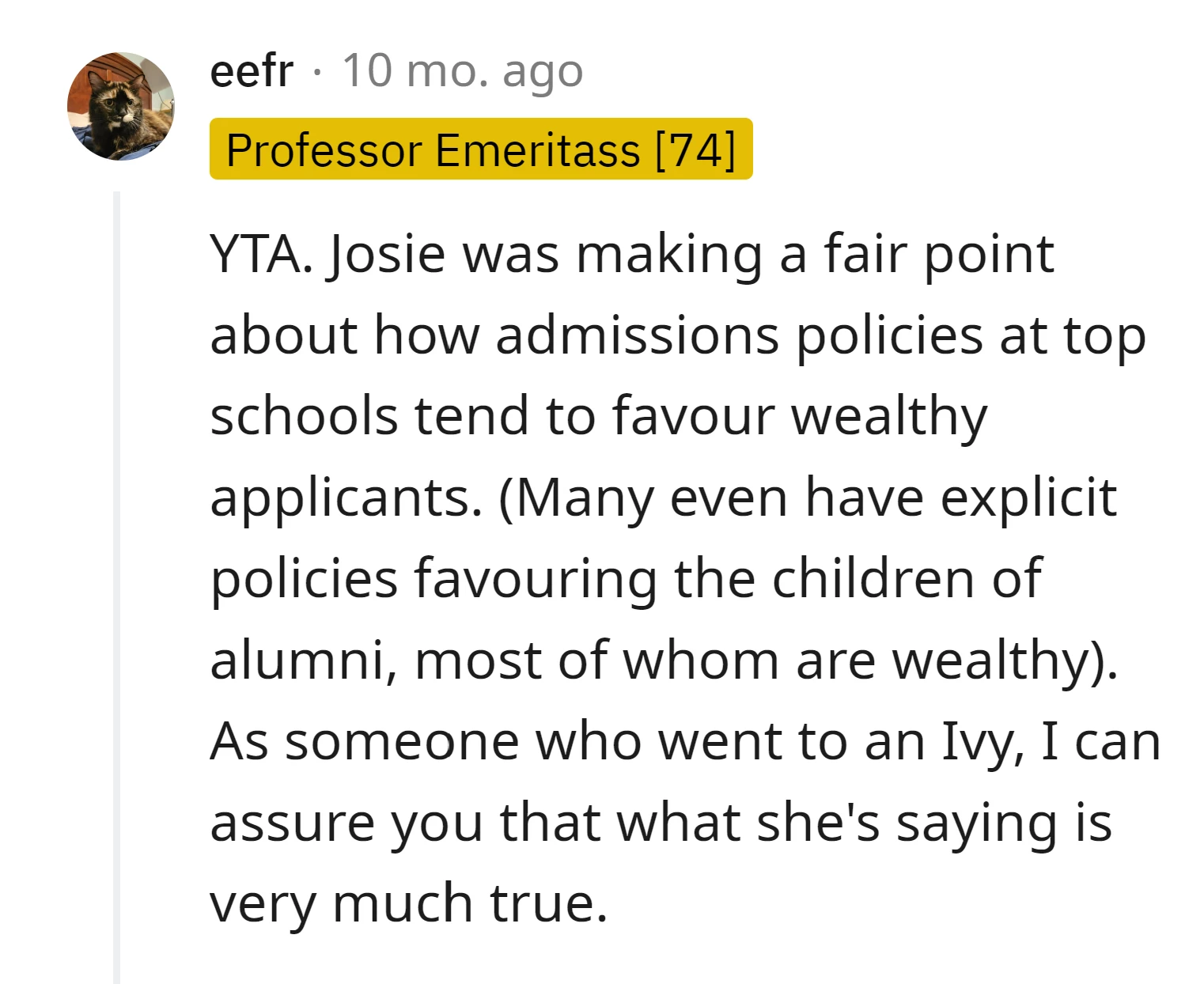 This Ivy League Redditor knows that Josie is right