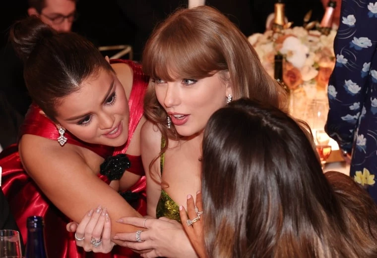 Taylor Swift and Selena Gomez at the 2024 Golden Globes Award