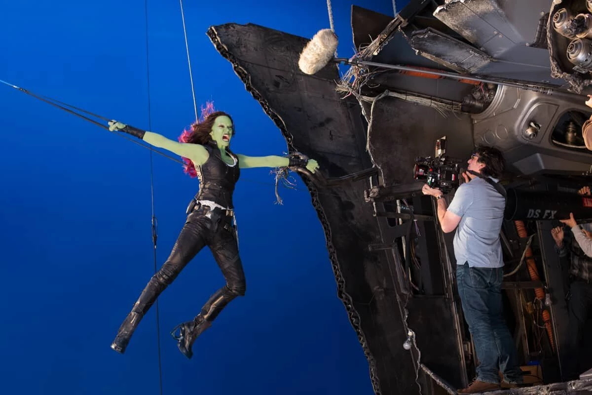 Gamora (Zoe Saldana) barely kept herself from falling out of the ship