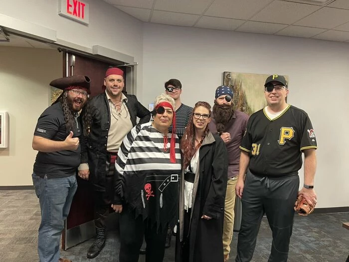 When You All Agree To Dress Up As Pirates, But One Of You Is A Diehard Baseball Fan