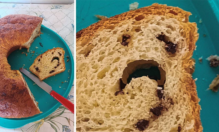 The Agonizing Face Of This Piece Of Bread When Cut