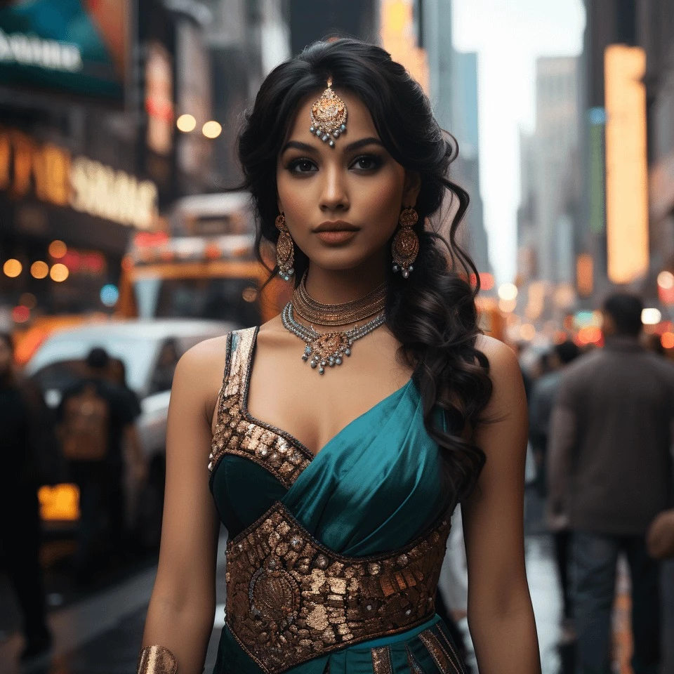 Jasmine Takes A Pic In The Middle Of Times Square In Her Traditional Outfit