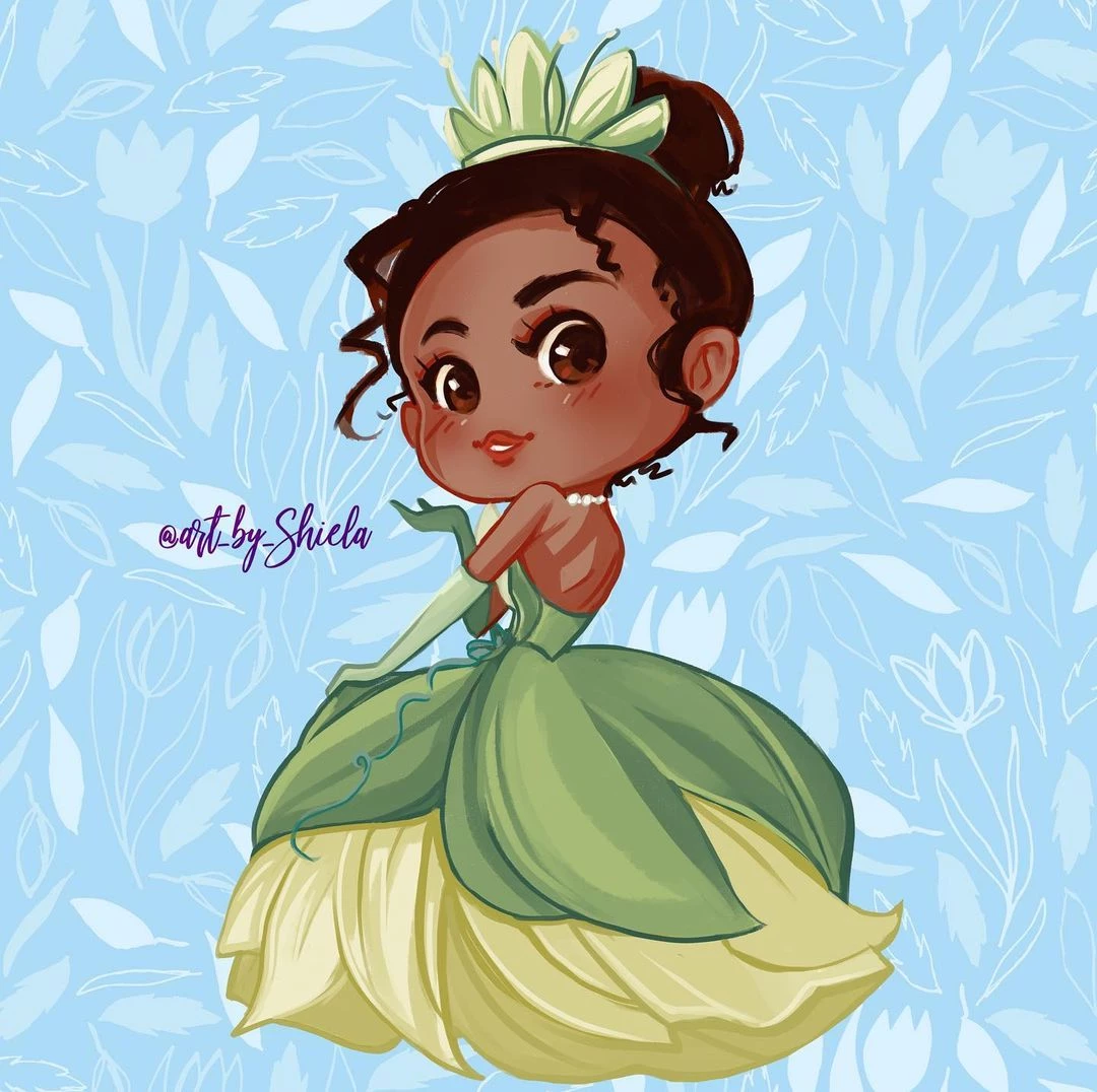 Next, We Have Tiana In Her Favorite Green Gown, Which Matches The Color Of Prince Naveen In Frog Form