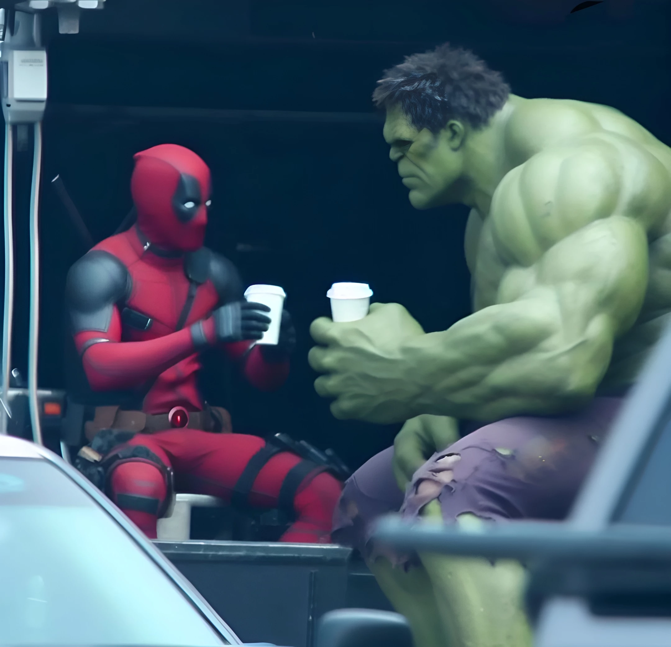 Deadpool Having A Coffee Break With Hulk