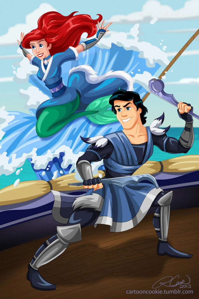 It Goes Without Saying, Ariel Is A Waterbender, While Prince Eric Uses The Same Weapons As Sokka