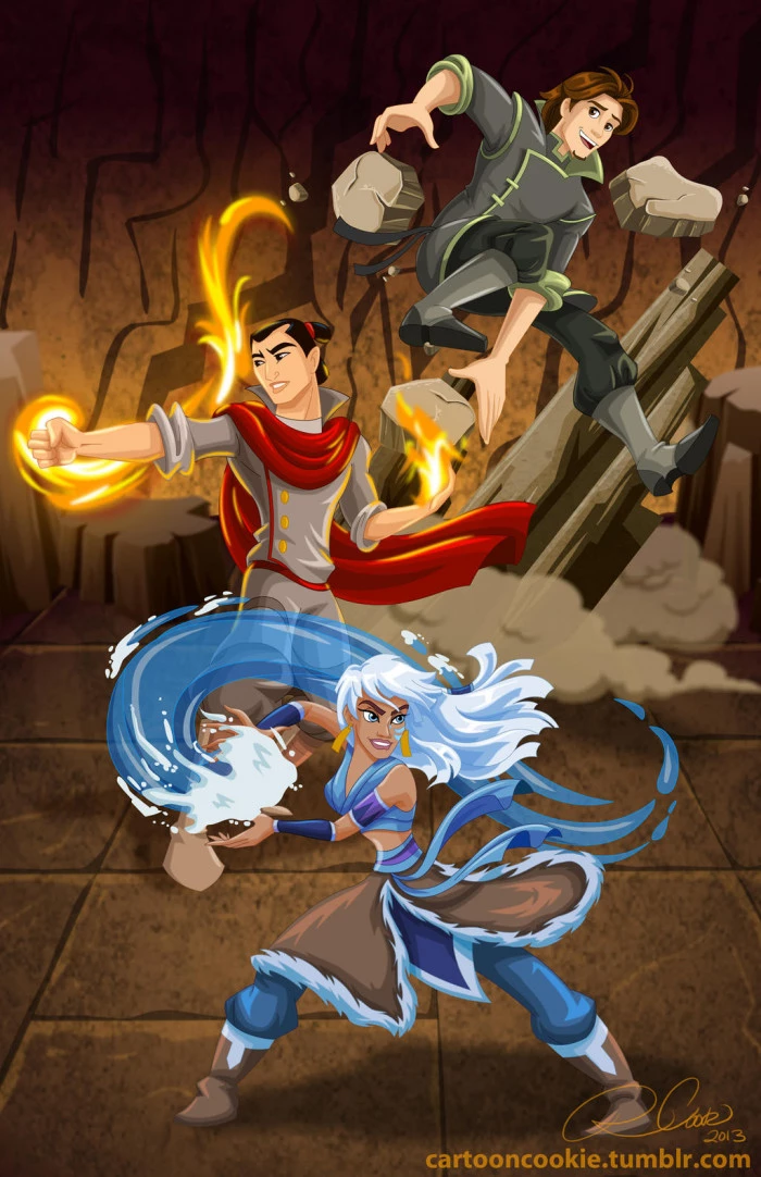 While Flynn Rider Is An Earthbender, Shang Is A Firebender, And This Version Of Kida Is A Waterbender