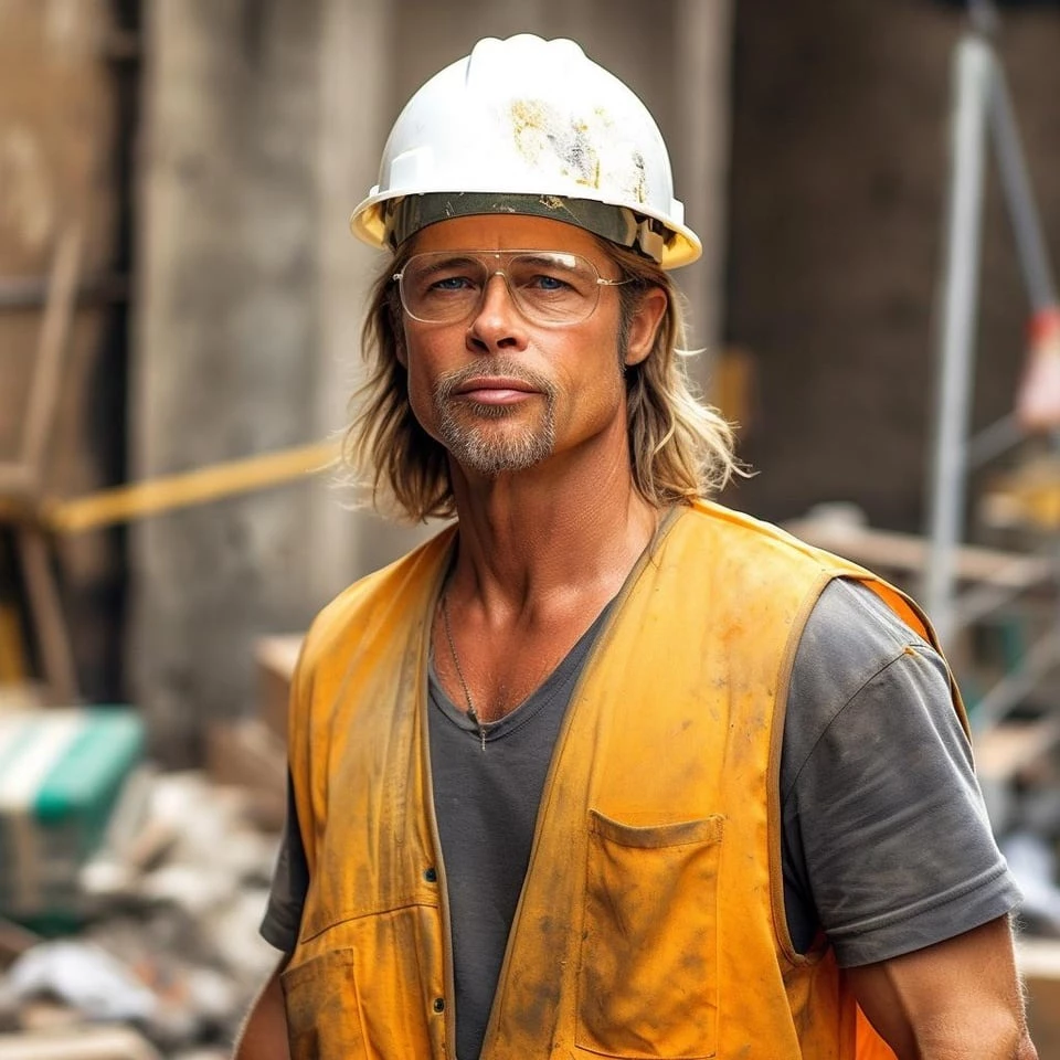 Brad Pitt (World War Z) Is A Construction Worker. Nice Pair Of Goggles Though