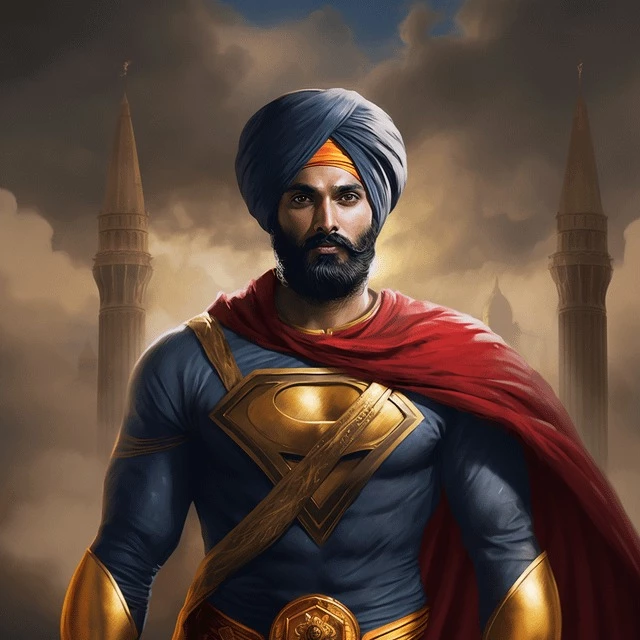 This Version Of Indian Superman Has A Dastar On His Head, And A Golden Gilded Suit That Showcases His Royalty