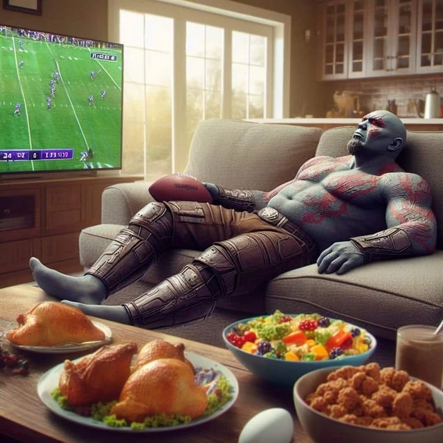 Drax Looks Like An Average American Dad, Who Lays Around All Day And Watch Football Matches