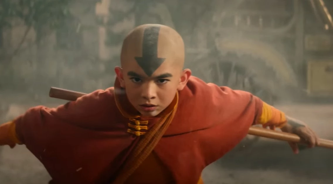 Aang With His Favorite Weapon From The Animated Series