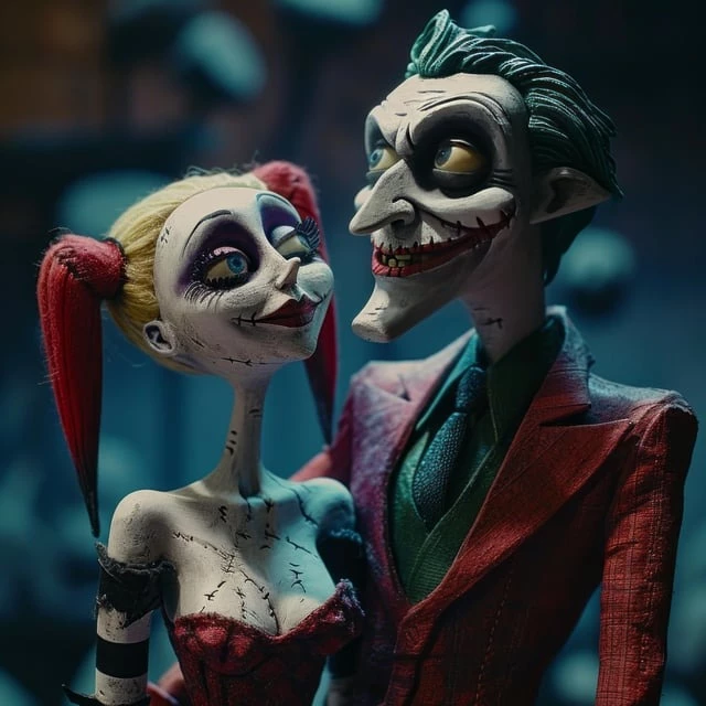 The Two Lovebirds, Joker And Harley Quinn, In Tim Burton Style