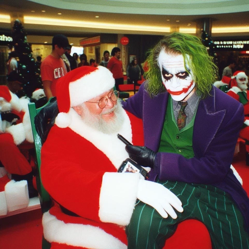 Even The Joker Is Enjoying His Christmas By Meeting Santa Claus At The Mall
