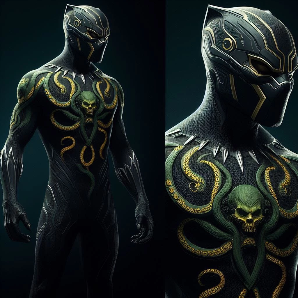 Black Panther With An Elaborated Vibranium Suit, With HYDRA’s Logo In The Middle