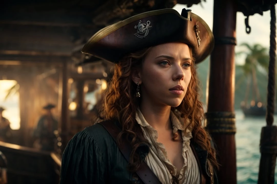 Scarlett Johansson Looks Stunning In The Captain’s Outfit And Hat