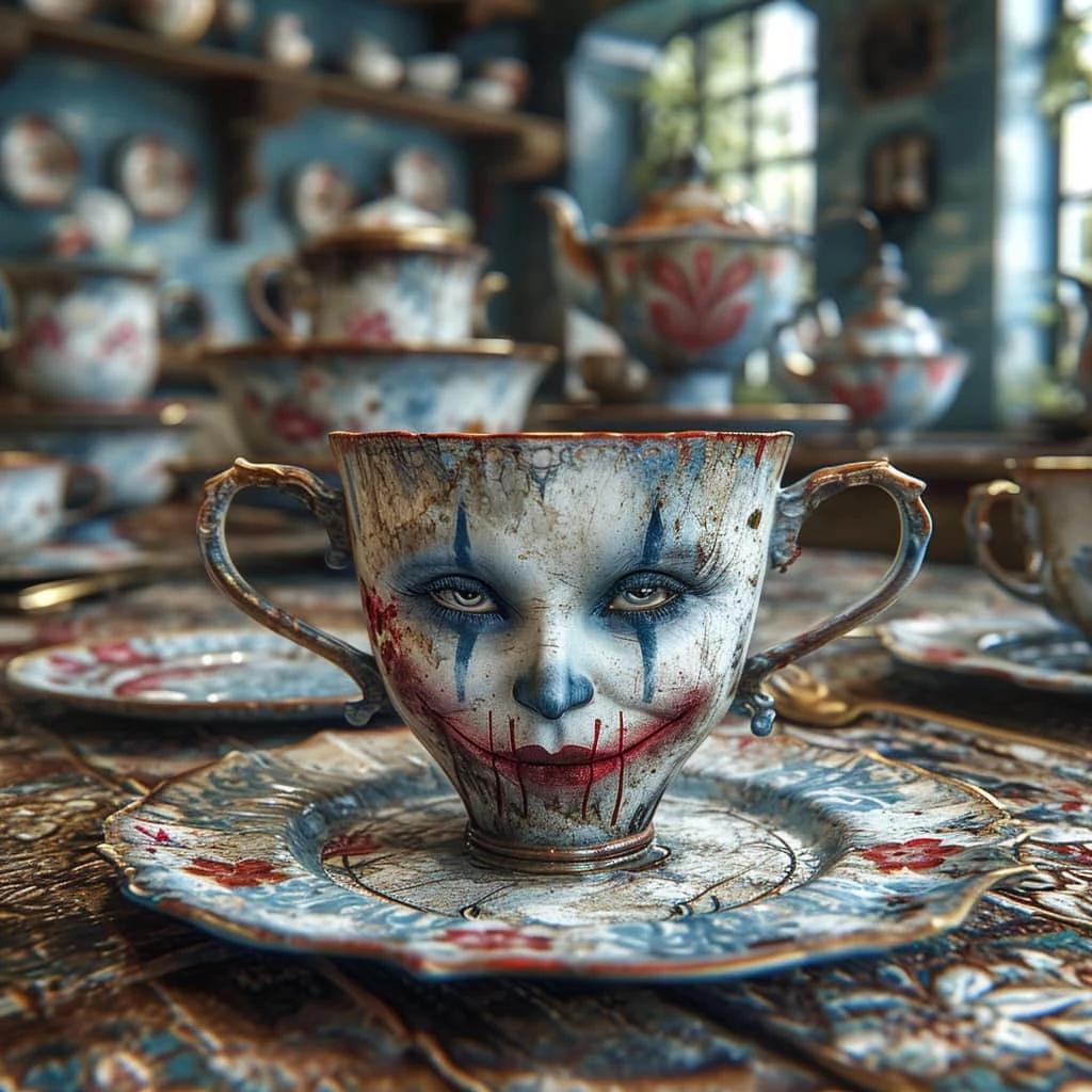 Even The Mad Hatter’s Teacup Has His Face Engraved On It. No Thanks