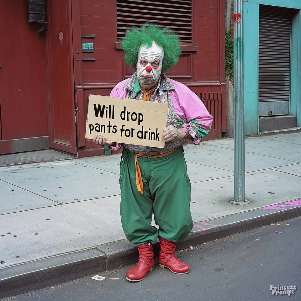 The Drunkard Krusty The Clown With A Questionable Sign On His Hand