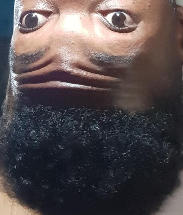 My friend's head upside down looks like a right way up head