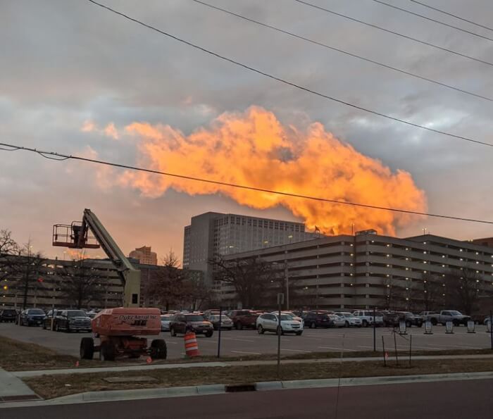 Morning sun through steam looks like a massive fireball